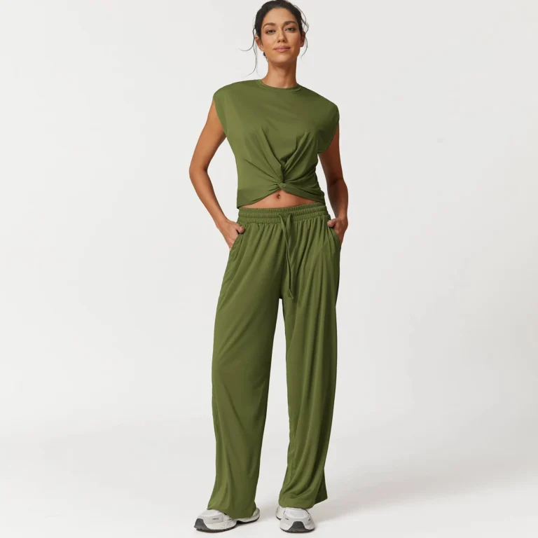 Casual Quick Dry High Waist Loose Pants and Long Sleeve Sports Yoga Leggings for Women
