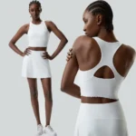 2 PCS Fantastic Summer Outfits Crewneck Padded Tank Tops + Lace Hem Athletic Skirts with Pockets and Shorts, Custom Logo Paddle Tennis Clothes for Ladies