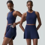 2 PCS Fantastic Summer Outfits Crewneck Padded Tank Tops + Lace Hem Athletic Skirts with Pockets and Shorts, Custom Logo Paddle Tennis Clothes for Ladies