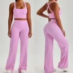 2 Piece Highest Quality Workout Set Pilates Fitness Outfits for Ladies, Cross Back Sports Bra with High Waist Wide Leg Yoga Pants Lulu Styles Activewear