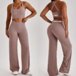 2 Piece Highest Quality Workout Set Pilates Fitness Outfits for Ladies, Cross Back Sports Bra with High Waist Wide Leg Yoga Pants Lulu Styles Activewear