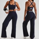 2 Piece Highest Quality Workout Set Pilates Fitness Outfits for Ladies, Cross Back Sports Bra with High Waist Wide Leg Yoga Pants Lulu Styles Activewear