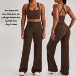 2 Piece Highest Quality Workout Set Pilates Fitness Outfits for Ladies, Cross Back Sports Bra with High Waist Wide Leg Yoga Pants Lulu Styles Activewear
