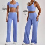 2 Piece Highest Quality Workout Set Pilates Fitness Outfits for Ladies, Cross Back Sports Bra with High Waist Wide Leg Yoga Pants Lulu Styles Activewear