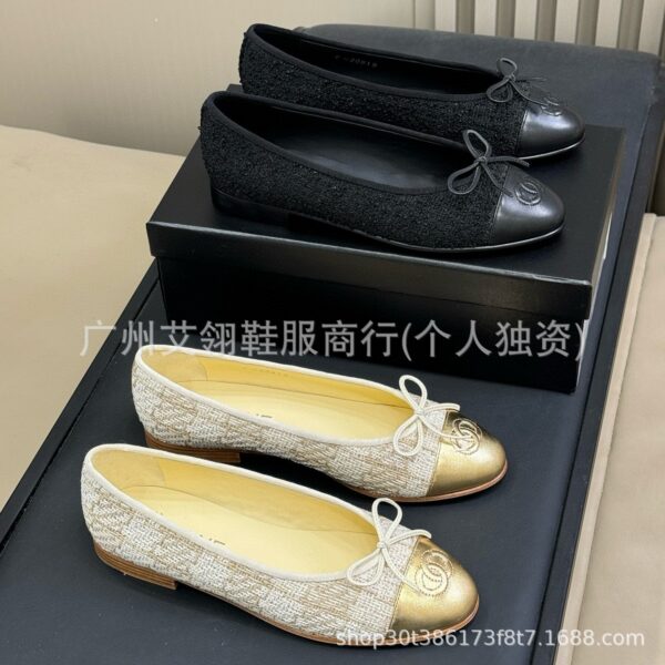 2024 new autumn style small fragrant style flat shoes round toe shallow mouth color block braided daily casual ballet shoes for women
