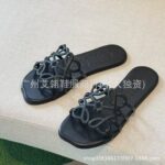 2025 cross-border new casual beach slippers Nigeria Southeast Asia 3D hollow flat bottom one-word strap women's slippers