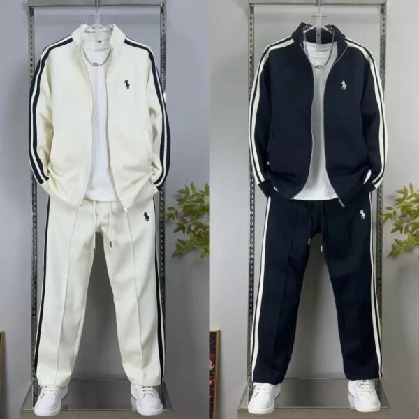 2025 new men's high-end stand-up collar sports suit jacket sports two-piece set casual trend light luxury versatile style