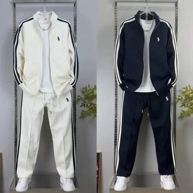 2025 new men's high-end stand-up collar sports suit jacket sports two-piece set casual trend light luxury versatile style
