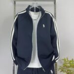 2025 new men's high-end stand-up collar sports suit jacket sports two-piece set casual trend light luxury versatile style