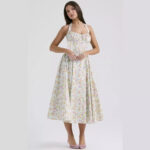 2025 New Summer Slim Suspender Long Skirt European and American Style Fashion Printed Halter Neck Lace Dress
