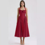 2025 New Summer Slim Suspender Long Skirt European and American Style Fashion Printed Halter Neck Lace Dress