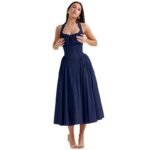 2025 New Summer Slim Suspender Long Skirt European and American Style Fashion Printed Halter Neck Lace Dress