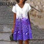 2025 Summer 3D Print Dress New Women V-Neck Short Sleeve Loose Dress Streetwear Casual Oversized Dress Woman Clothing Plus Size