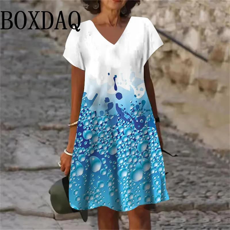 2025 Summer 3D Print Dress New Women V-Neck Short Sleeve Loose Dress Streetwear Casual Oversized Dress Woman Clothing Plus Size 2025 Summer 3D Print Dress New Women V-Neck Short Sleeve Loose Dress Streetwear Casual Oversized Dress Woman Clothing Plus Size