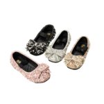 2025 Summer Bow Lady Girl Princess Baby Rhinestone Single Shoes Leather Shoes Dance Wholesale Crystal Princess Style