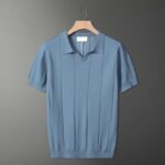2025 summer thin knitted ice silk solid color short-sleeved polo shirt for men simple multi-color lapel top clothes drop shipping