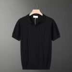 2025 summer thin knitted ice silk solid color short-sleeved polo shirt for men simple multi-color lapel top clothes drop shipping