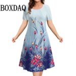 2025 Vintage Women's Dresses Floral Print Summer Elegant Ladies Dresses Female Short Sleeve Dress Fashion Plus Size Clothes 9XL