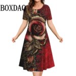 2025 Vintage Women's Dresses Floral Print Summer Elegant Ladies Dresses Female Short Sleeve Dress Fashion Plus Size Clothes 9XL