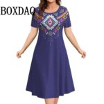 2025 Vintage Women's Dresses Floral Print Summer Elegant Ladies Dresses Female Short Sleeve Dress Fashion Plus Size Clothes 9XL
