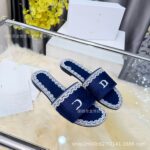 2026 Dijia spring and summer new style one-word slippers, color-blocked women's slippers, letter three-dimensional embroidery lace sandals, cross-border foreign trade