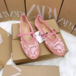 2026 New Mary Jane Shoes Women's Ballet Style Flat Shoes Pearl Embroidered Mesh Shallow Mouth Round Toe Casual Shoes