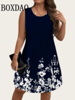 2026 Summer New Women's Sleeveless Dresses Loose Plus Size Dresses Beach Vacation Casual Tank Floral Print Women A-Line Dresses