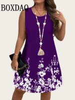 2026 Summer New Women's Sleeveless Dresses Loose Plus Size Dresses Beach Vacation Casual Tank Floral Print Women A-Line Dresses