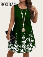 2026 Summer New Women's Sleeveless Dresses Loose Plus Size Dresses Beach Vacation Casual Tank Floral Print Women A-Line Dresses