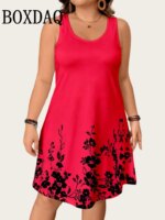 2026 Summer New Women's Sleeveless Dresses Loose Plus Size Dresses Beach Vacation Casual Tank Floral Print Women A-Line Dresses