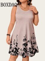 2026 Summer New Women's Sleeveless Dresses Loose Plus Size Dresses Beach Vacation Casual Tank Floral Print Women A-Line Dresses