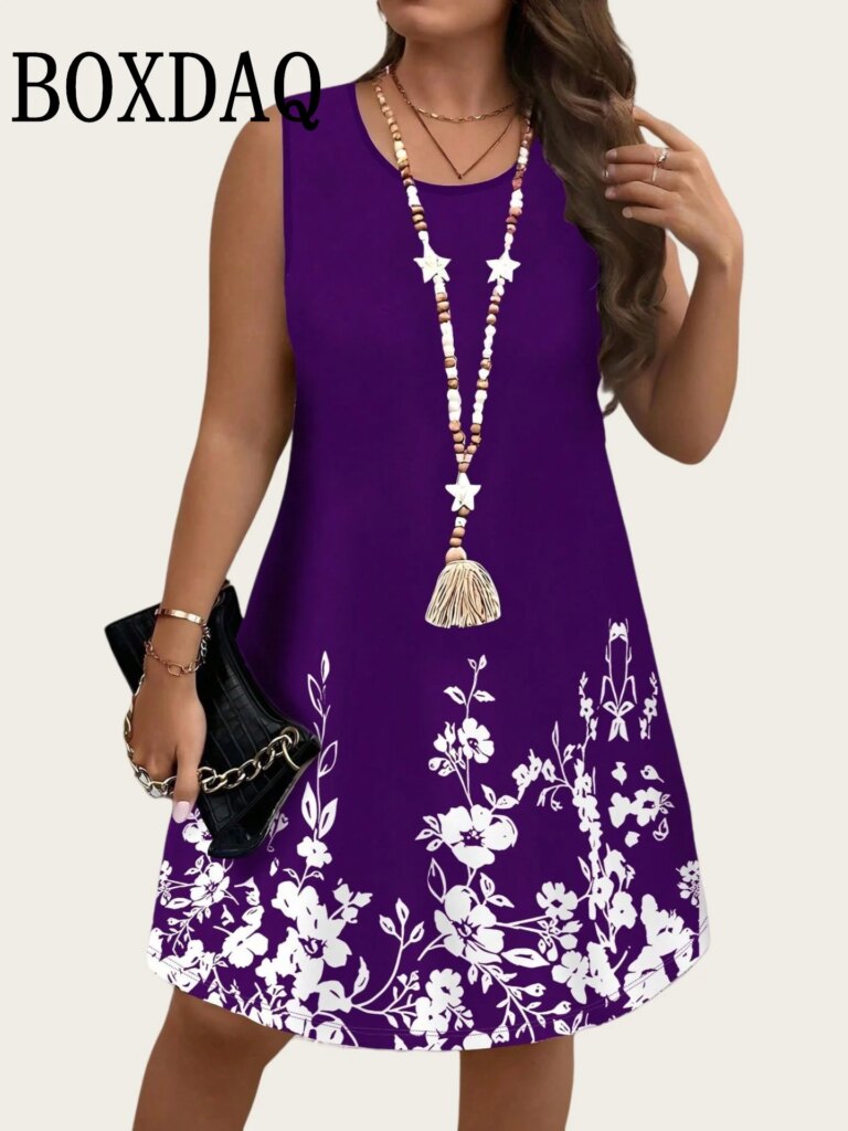 2026 Summer New Women's Sleeveless Dresses Loose Plus Size Dresses Beach Vacation Casual Tank Floral Print Women A-Line Dresses
