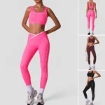 2PCS Color-Collision Workout Set Luxury Gym Outfits for Women, Trendy Push-up Sports Bra + Cross Waisted Compression Yoga Pants with Scrunch Butt