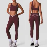 2PCS Color-Collision Workout Set Luxury Gym Outfits for Women, Trendy Push-up Sports Bra + Cross Waisted Compression Yoga Pants with Scrunch Butt