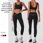 2PCS Color-Collision Workout Set Luxury Gym Outfits for Women, Trendy Push-up Sports Bra + Cross Waisted Compression Yoga Pants with Scrunch Butt
