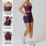 2PCS Luxury Lulu Styles Yoga Workout Outfits for Woman, Upgraded Sandwich Design High Waist Biker Shorts with Pockets + Backless Exercise Tank Tops