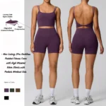2PCS Luxury Lulu Styles Yoga Workout Outfits for Woman, Upgraded Sandwich Design High Waist Biker Shorts with Pockets + Backless Exercise Tank Tops
