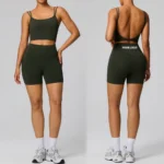 2PCS Luxury Lulu Styles Yoga Workout Outfits for Woman, Upgraded Sandwich Design High Waist Biker Shorts with Pockets + Backless Exercise Tank Tops