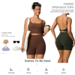 2PCS Luxury Lulu Styles Yoga Workout Outfits for Woman, Upgraded Sandwich Design High Waist Biker Shorts with Pockets + Backless Exercise Tank Tops