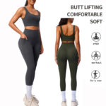 2PCS Premium and Superior Stretchy Simple Sports Bra + V-Shaped High Waisted Fitness Leggings with Side Pockets, High End Activewear Set for Women