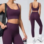 2PCS Premium and Superior Stretchy Simple Sports Bra + V-Shaped High Waisted Fitness Leggings with Side Pockets, High End Activewear Set for Women