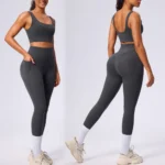 2PCS Premium and Superior Stretchy Simple Sports Bra + V-Shaped High Waisted Fitness Leggings with Side Pockets, High End Activewear Set for Women