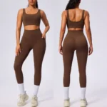 2PCS Premium and Superior Stretchy Simple Sports Bra + V-Shaped High Waisted Fitness Leggings with Side Pockets, High End Activewear Set for Women