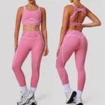 2PCS Seductive Premium Yoga Workout Sets for Women, Color Collision Hollow Back Sports Bra with High Waist Fitness Leggings Custom Logo Naked Soft Outfits