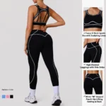 2PCS Seductive Premium Yoga Workout Sets for Women, Color Collision Hollow Back Sports Bra with High Waist Fitness Leggings Custom Logo Naked Soft Outfits