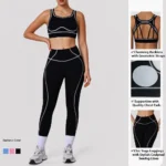 2PCS Seductive Premium Yoga Workout Sets for Women, Color Collision Hollow Back Sports Bra with High Waist Fitness Leggings Custom Logo Naked Soft Outfits
