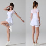 2PCS Set Cute Sportswear for Woman, Cropped Workout T-Shirt with Bra and Bow Tie Design + Ruffle Hem High Waisted Golf Skirt with Liner Shorts + Side Pocket