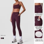 2PCS Stylish Butt Lifting Fitness Wear with Pockets for Woman, Sexy Halter Neck Sports Bra + High Waisted Workout Leggings Yoga and Gym Training Outfits