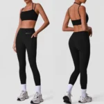 2PCS Stylish Butt Lifting Fitness Wear with Pockets for Woman, Sexy Halter Neck Sports Bra + High Waisted Workout Leggings Yoga and Gym Training Outfits