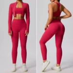 3 Piece Premium Soft Simple Fashion Workout Sets for Woman, High Waist Leggings and Sports Bra + Yoga Jacket Matching Gym Pilates Running Outfits